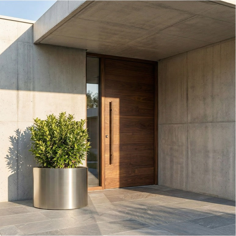 Knox Cylinder 31" Extra Large Planter - Modern Architectural Stainless Steel (18/8 Heavy Duty) Surface-Safe, Indoor / Outdoor (24" Ht x 31" Diam)