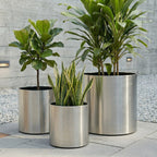 Knox Cylinder Planter - Modern Stainless Steel (18/8 Heavy Duty) Surface-Safe, Indoor / Outdoor (12" / 18" / 24" Large)