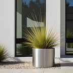 Knox Cylinder Planter - Modern Stainless Steel (18/8 Heavy Duty) Surface-Safe, Indoor / Outdoor (12" / 18" / 24" Large)