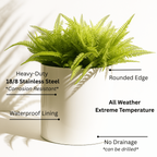 Knox Cylinder White Metal Planter - Modern Minimalist Steel (18/8 Heavy Duty) Surface-Safe, Indoor / Outdoor (12" / 18" Diameter)