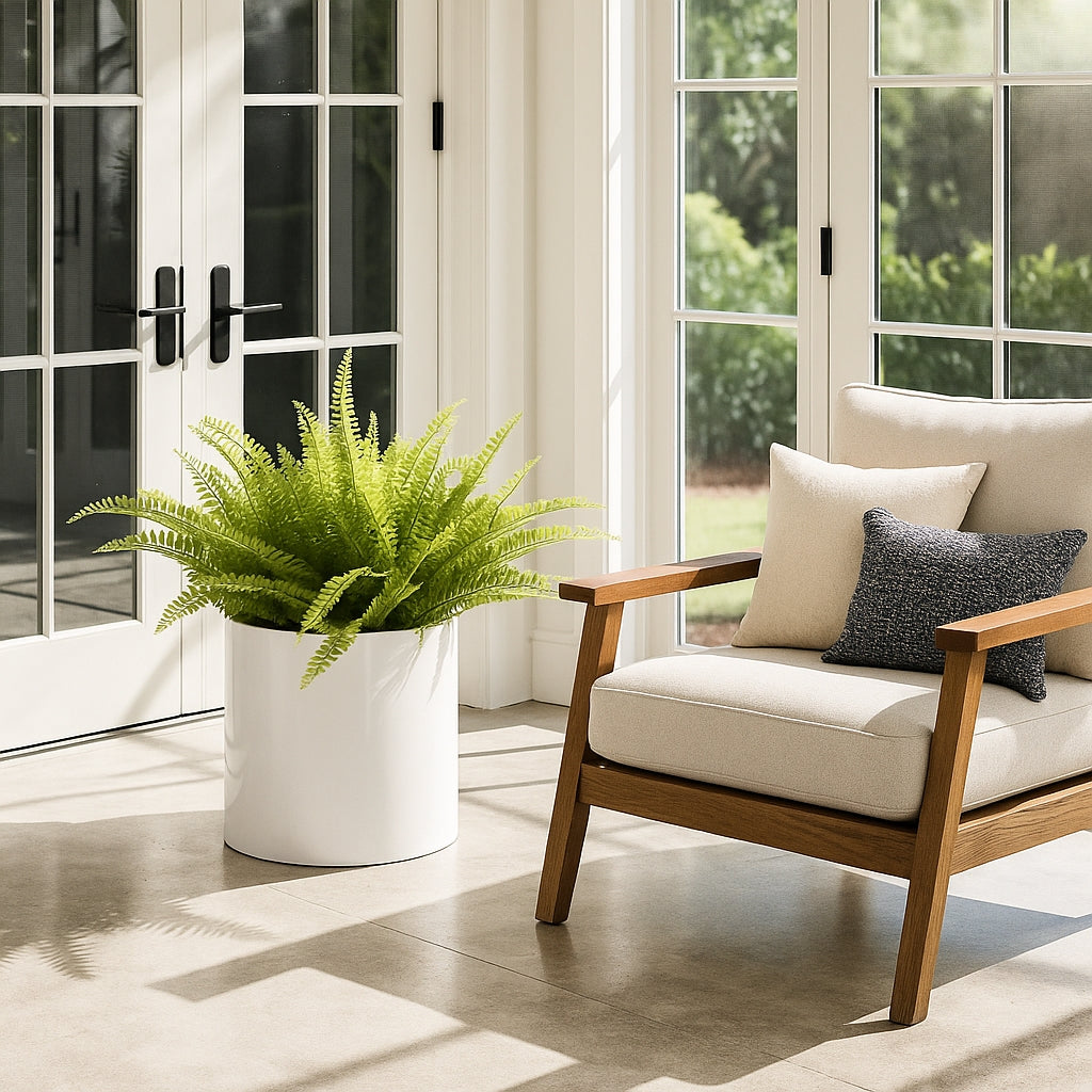 Knox Cylinder Planter - Modern Stainless Steel (18/8 Heavy Duty) Surface-Safe, Indoor / Outdoor (12" / 18" / 24" Large)