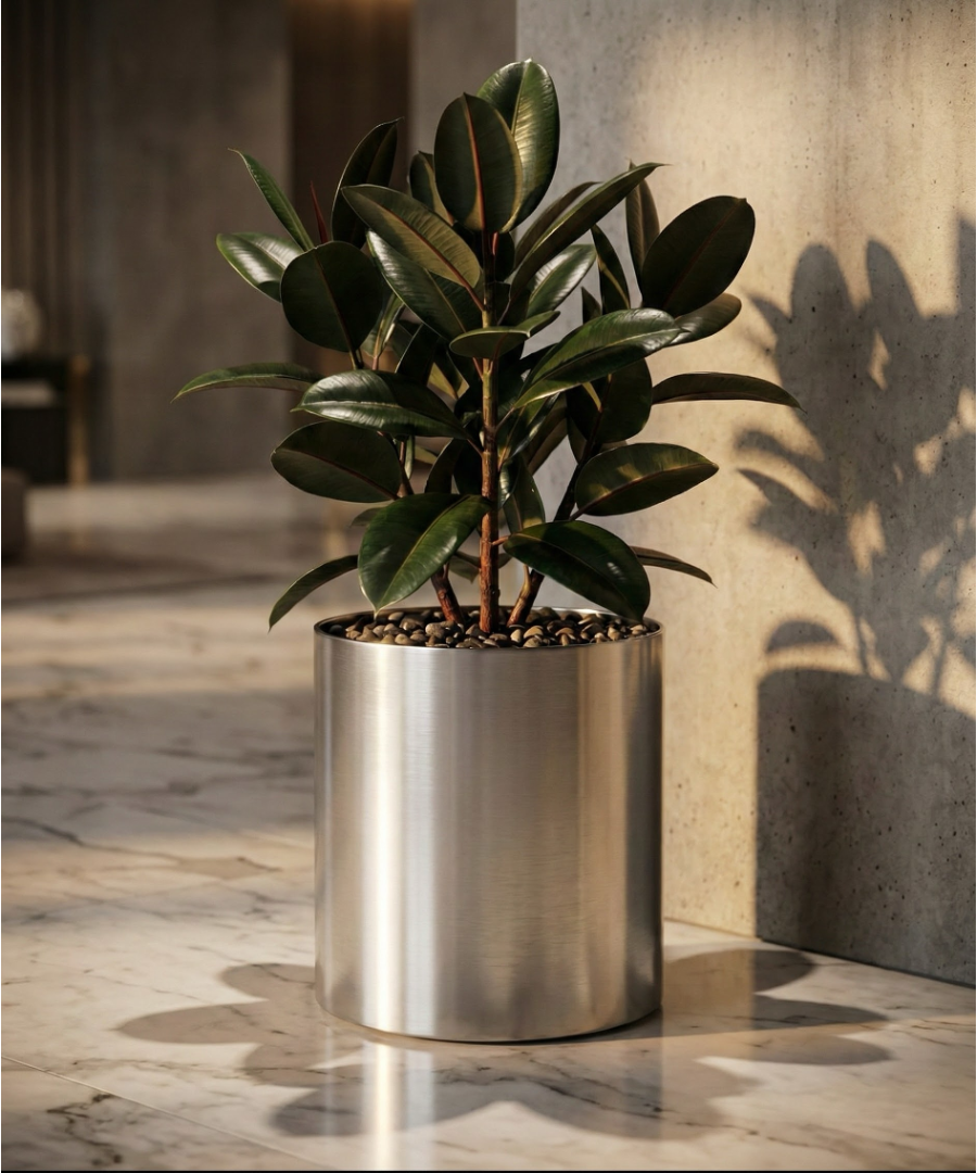 Knox Cylinder Planter - Modern Stainless Steel (18/8 Heavy Duty) Surface-Safe, Indoor / Outdoor (12" / 18" / 24" Large)