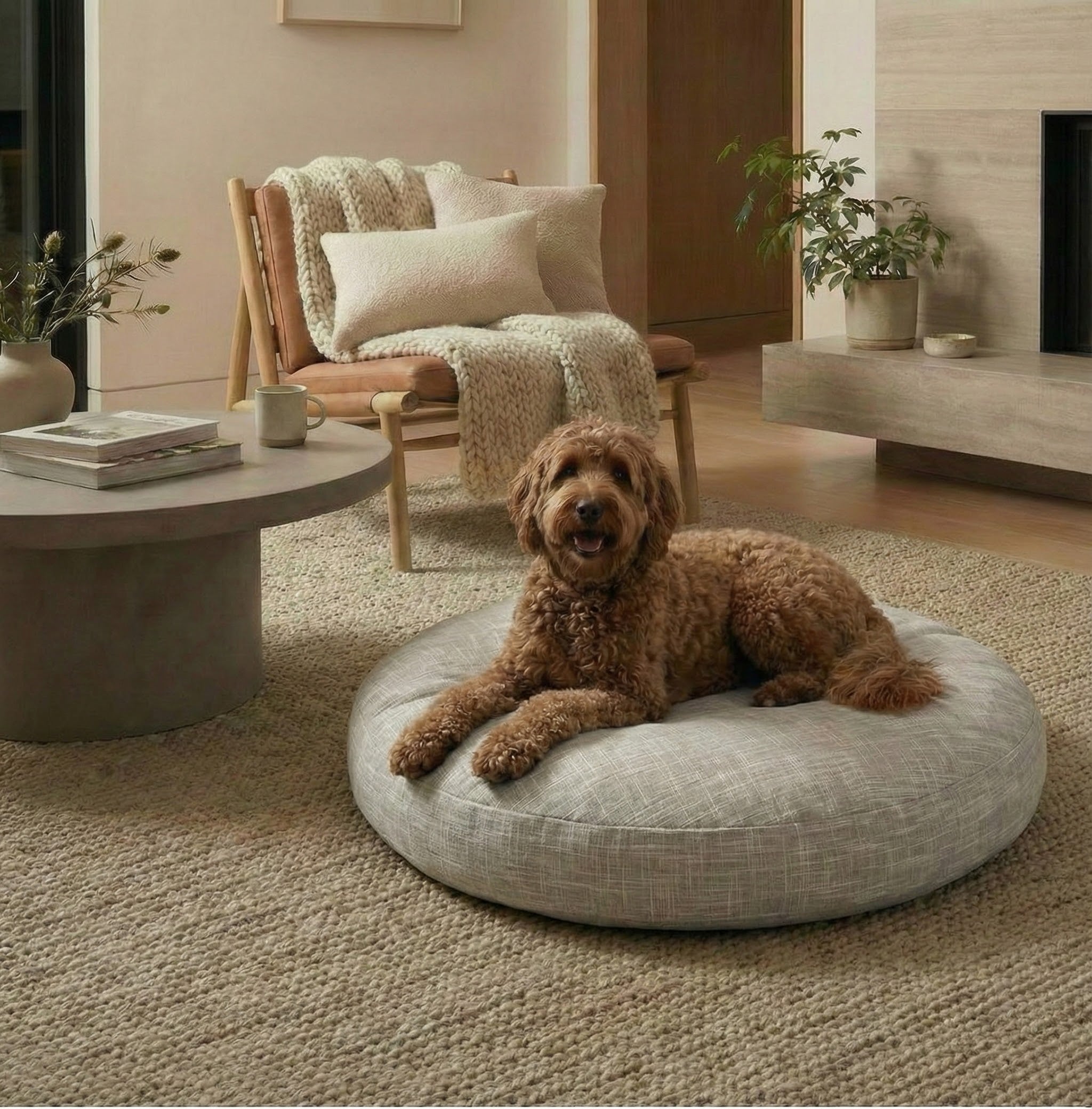 Khush Circle Bed - Modern, Upholstery Grade Dog Bed. Washable. Small 25", Large 44"" Round