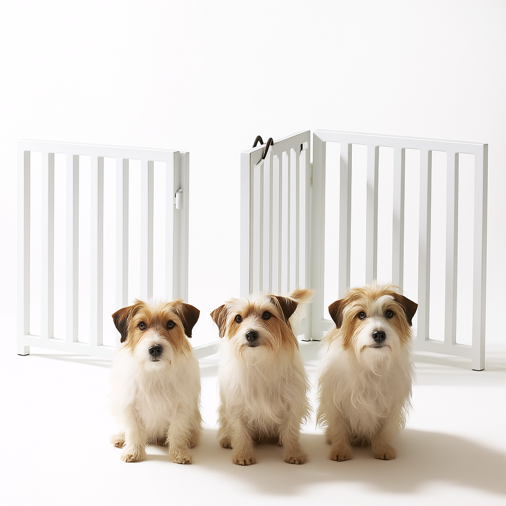 Libro Freestanding All-Weather Steel Dog Gate w/ Door (23" - 70" Extra Wide) Modern Pet Fence, Adjustable Indoor / Outdoor, 24" Tall Small Dog