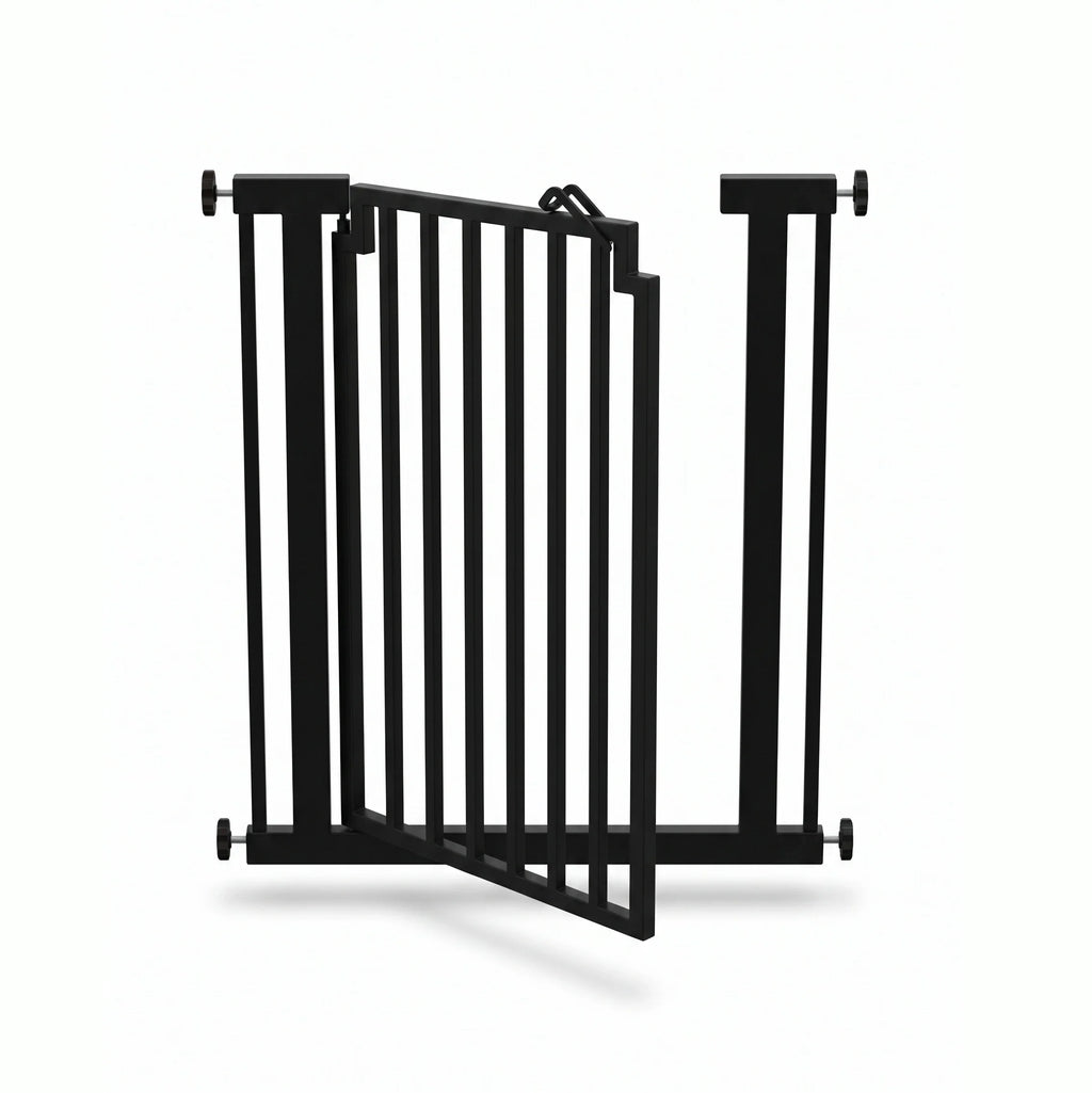 Libro 42" Extra Tall Steel Outdoor Dog Gate w/ Door (34.5" - 61.5" Extra Wide) Modern Deck Gate -Easy Pressure Mounted (No Drill)