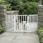 Libro Freestanding All-Weather Steel Dog Gate w/ Door (23" - 70" Extra Wide) Modern Pet Fence, Adjustable Indoor / Outdoor, 24" Tall Small Dog