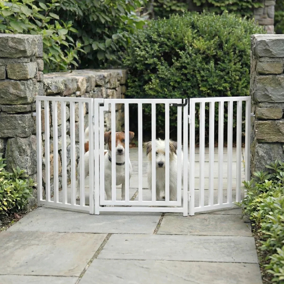 Libro Freestanding All-Weather Steel Dog Gate w/ Door (23" - 70" Extra Wide) Modern Pet Fence, Adjustable Indoor / Outdoor, 24" Tall Small Dog