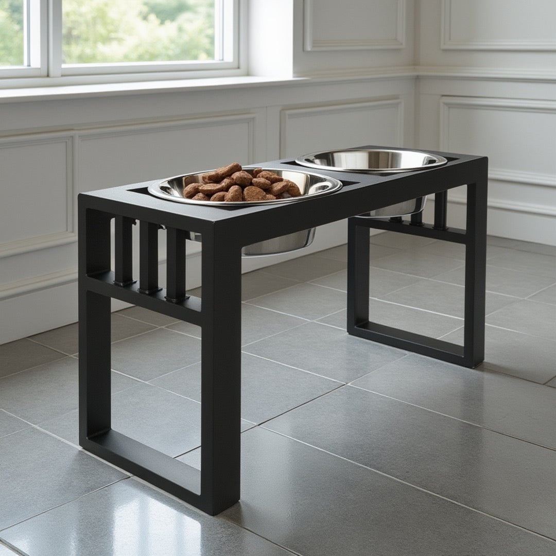 Libro Double Diner - Modern Architectural Large Dog Feeder - Heavy Weight Elevated Black Steel Stand ( 11" / 15" / 18" Tall)