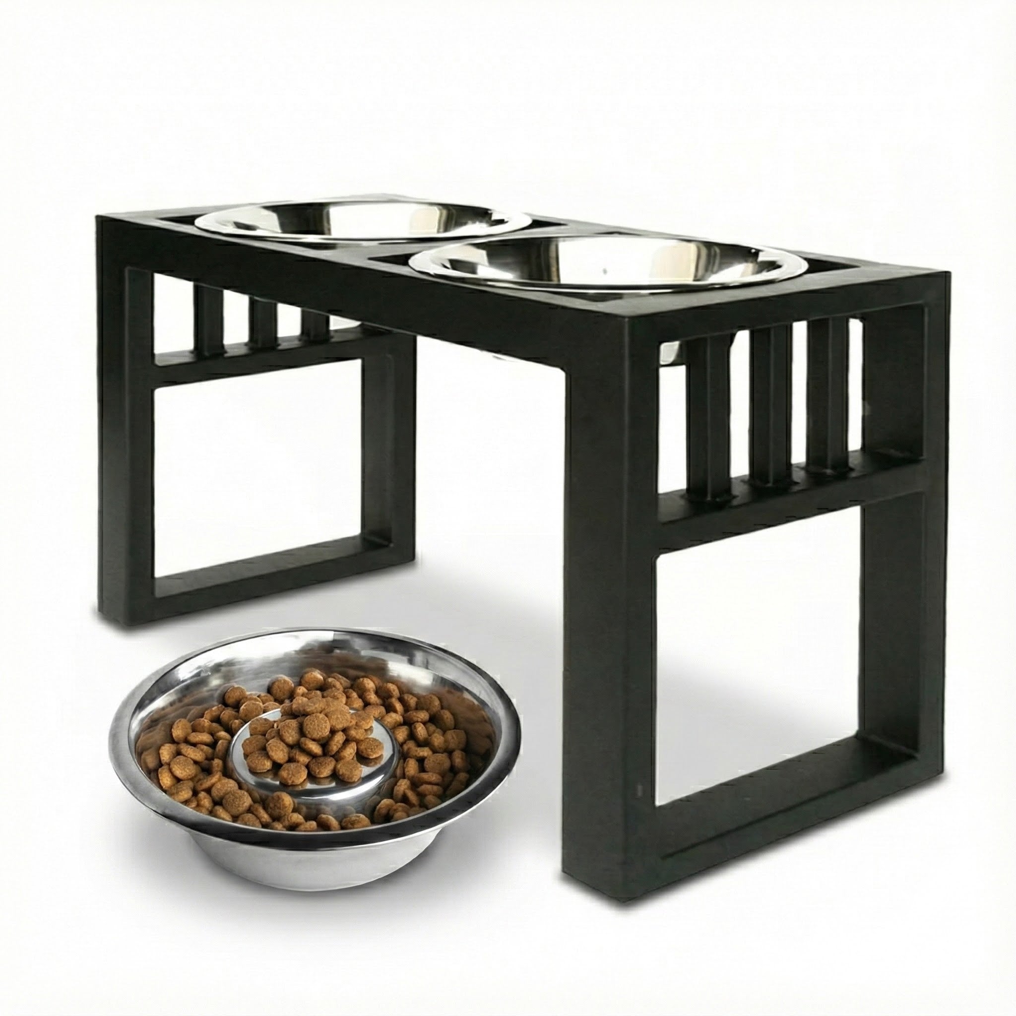 Libro Double Diner - Modern Architectural Large Dog Feeder - Heavy Weight Elevated Black Steel Stand ( 11" / 15" / 18" Tall)