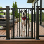 Libro 42" Extra Tall Steel Outdoor Dog Gate w/ Door (34.5" - 61.5" Extra Wide) Modern Deck Gate -Easy Pressure Mounted (No Drill)