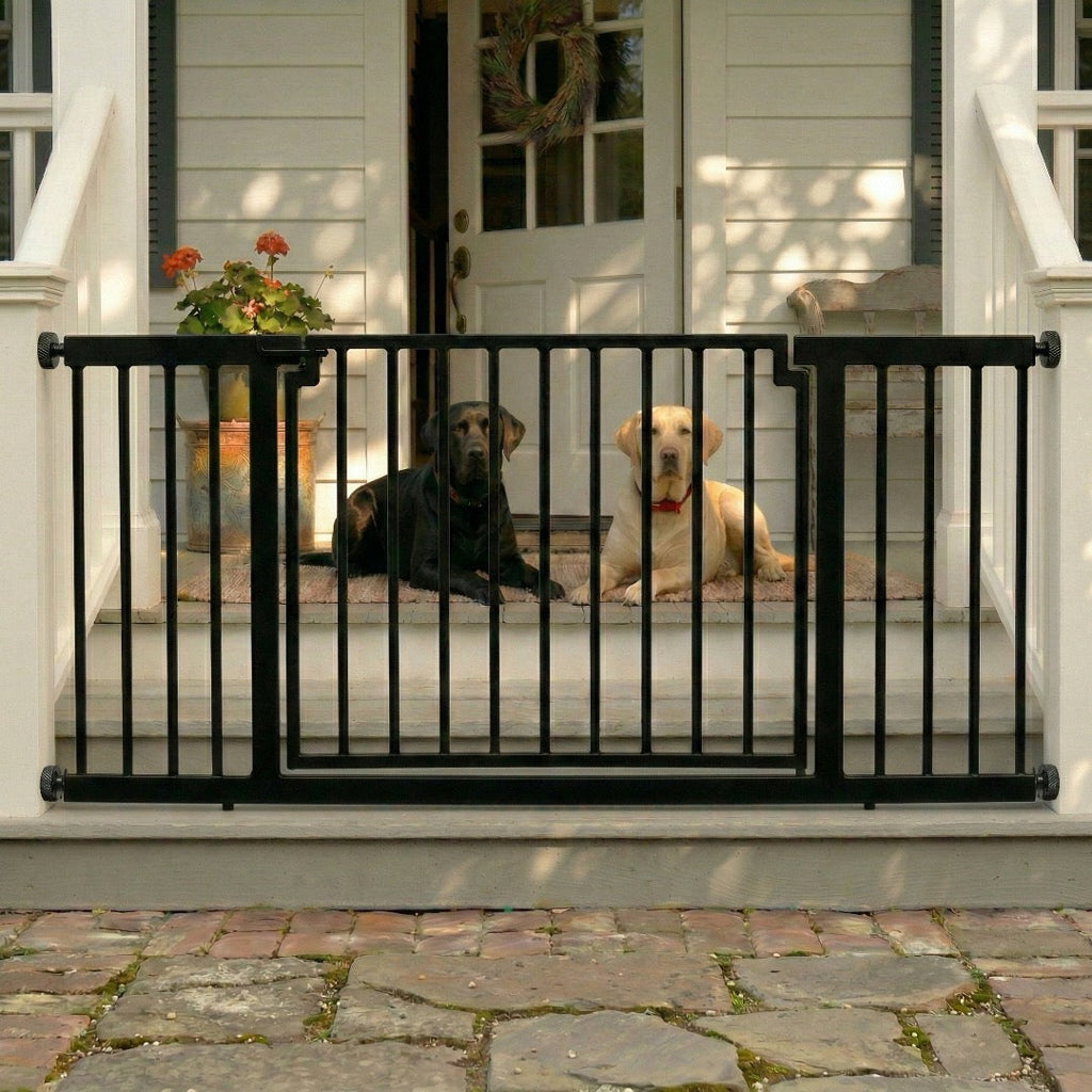 Libro Extra Wide Steel Outdoor Dog Gate w/ Door (59.5" - 100" W) Modern 32" Tall Deck Gate, Easy Pressure Mounted (No Drill)