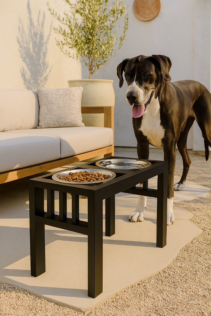 Libro Outdoor Double Diner - Heavy Weight Architectural Steel, Large Dog Elevated Feeder (11" / 15" / 18")