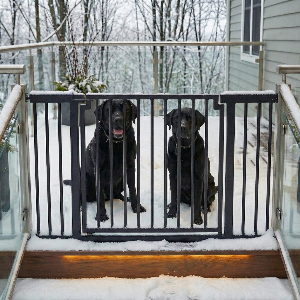 Libro Extra Wide Steel Outdoor Dog Gate w/ Door (59.5" - 100" W) Modern 32" Tall Deck Gate, Easy Pressure Mounted (No Drill)