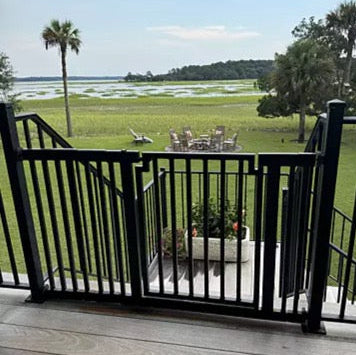 Libro Steel Outdoor Dog Gate w/ Door (28.5" - 61.5" Extra Wide) Modern 32" Tall Deck Gate, Easy Pressure Mounted (No Drill)