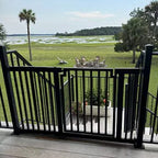 Libro Steel Outdoor Dog Gate w/ Door (28.5" - 61.5" Extra Wide) Modern 32" Tall Deck Gate, Easy Pressure Mounted (No Drill)
