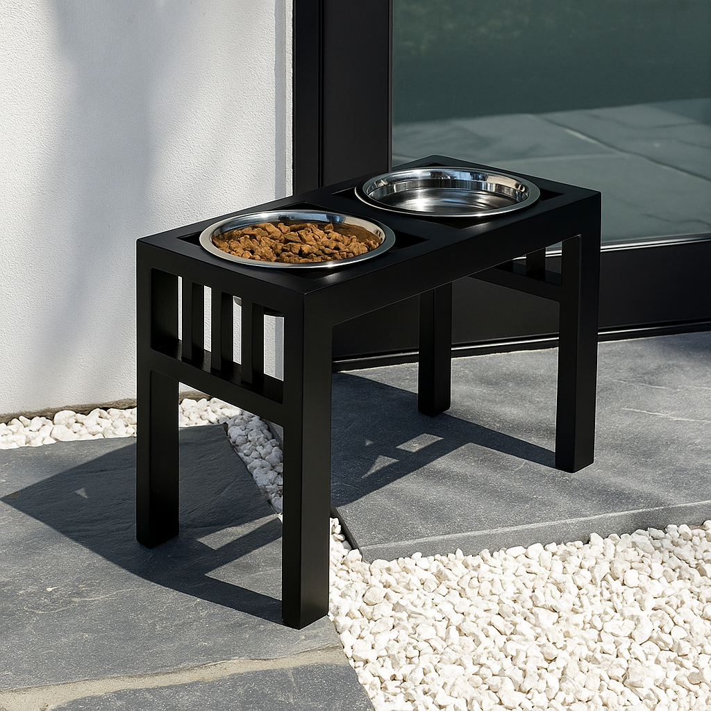 Libro Outdoor Double Diner - Heavy Weight Architectural Steel, Large Dog Elevated Feeder (11" / 15" / 18")