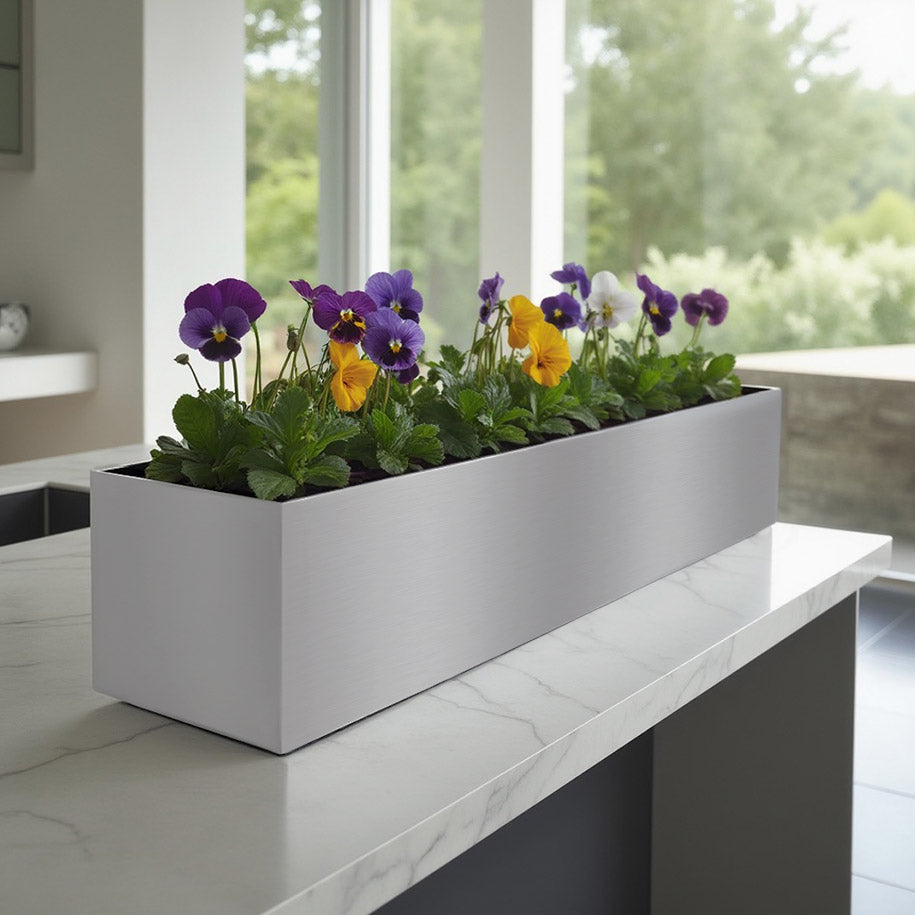 Madeira Aluminum 36" Railing Planter - Modern Architectural w/ Hooks (36" L x 9" Tall x 9" Deep)