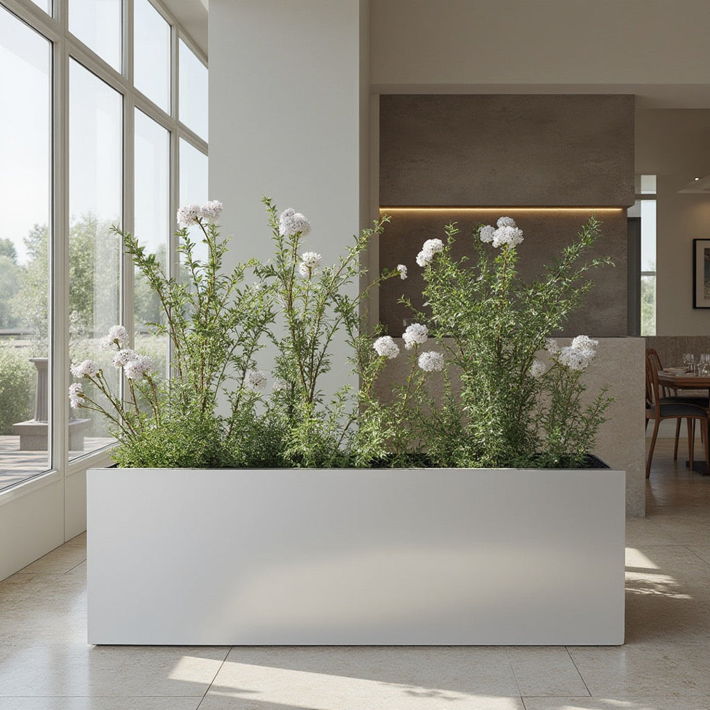 Madeira Aluminum Long Block Planter 30" - Seamless Architectural (Silver) Waterproof Lining - Indoor / Outdoor (30" L x 12" W x 12" Tall)