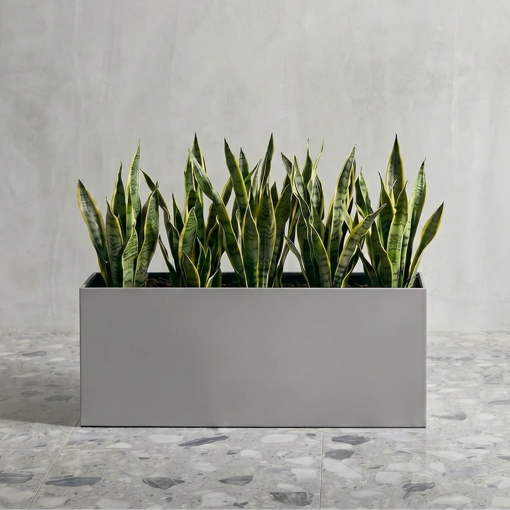 Madeira Aluminum Long Block Planter 30" - Seamless Architectural (Silver) Waterproof Lining - Indoor / Outdoor (30" L x 12" W x 12" Tall)
