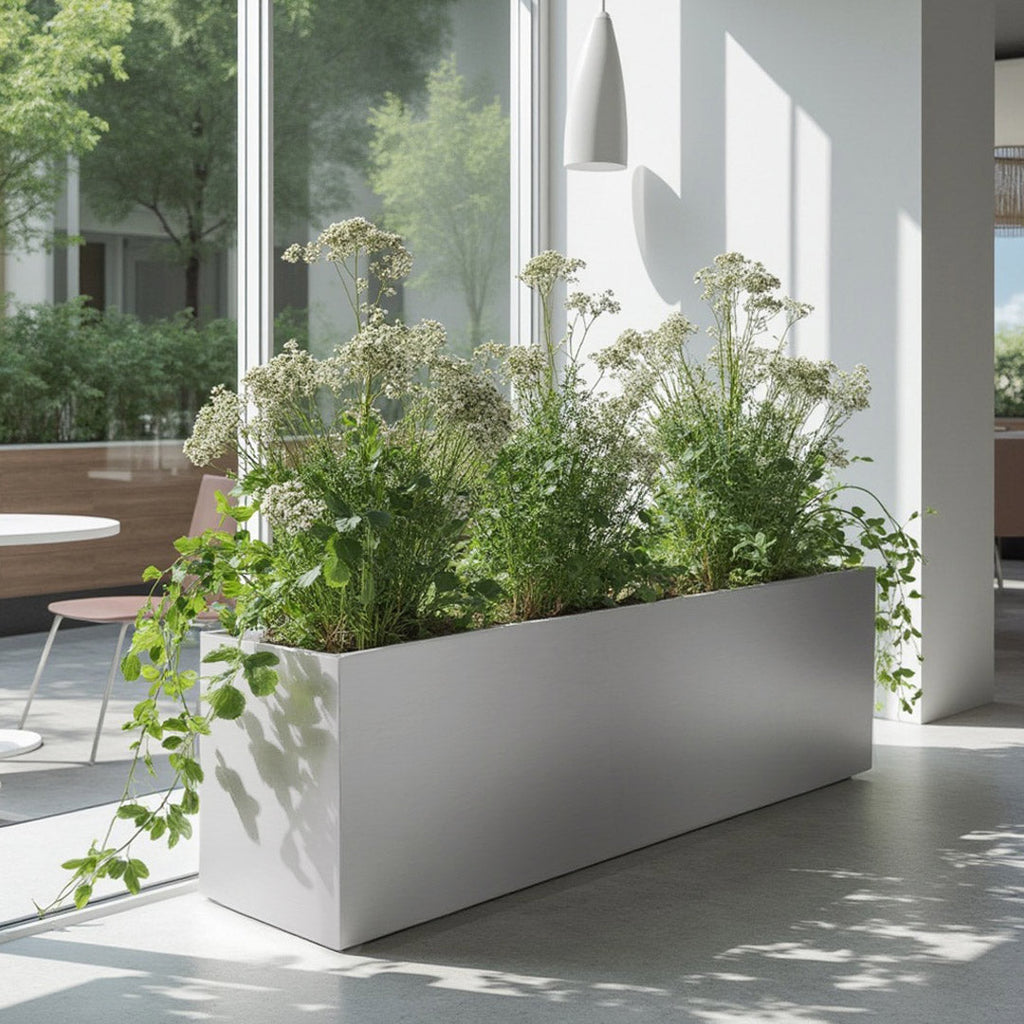 Madeira Aluminum Long Block Planter 30" - Seamless Architectural (Silver) Waterproof Lining - Indoor / Outdoor (30" L x 12" W x 12" Tall)