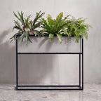 Madeira Barrier Planter, Aluminum (Silver) w/ Iron Stand - Modern Raised Trough, Outdoor / Indoor (37" Long x 10" Wide x 30" Tall)