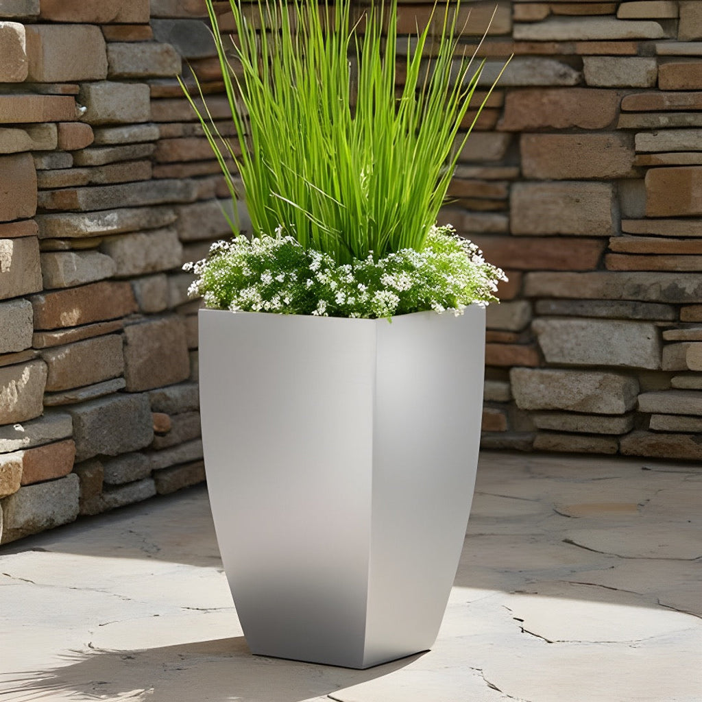 Madeira Cubica Planter - Modern Architectural Stainless Steel (18/8 Heavy Duty) Waterproof Lining - Indoor / Outdoor 20" Tall