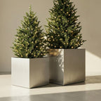 Madeira Cube Planter - Modern Architectural Seamless Aluminum Metal (Silver) Fiberglass Lining, No Drainage - Indoor / Outdoor (16" / 20" Square)
