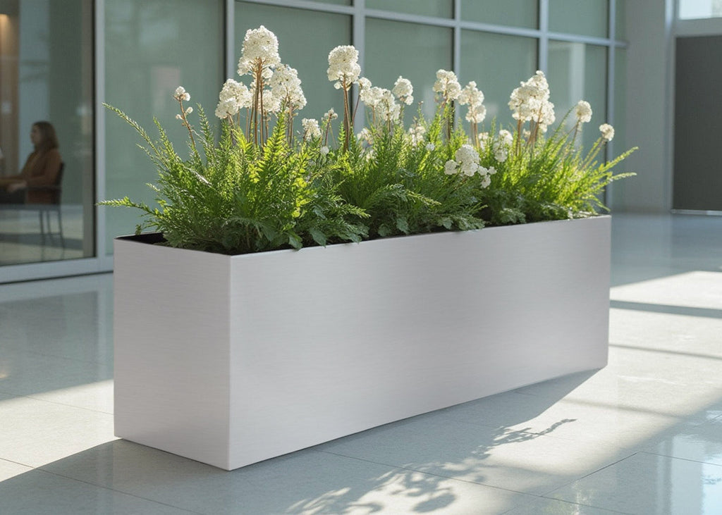 Madeira Aluminum Long Block Planter 30" - Seamless Architectural (Silver) Waterproof Lining - Indoor / Outdoor (30" L x 12" W x 12" Tall)