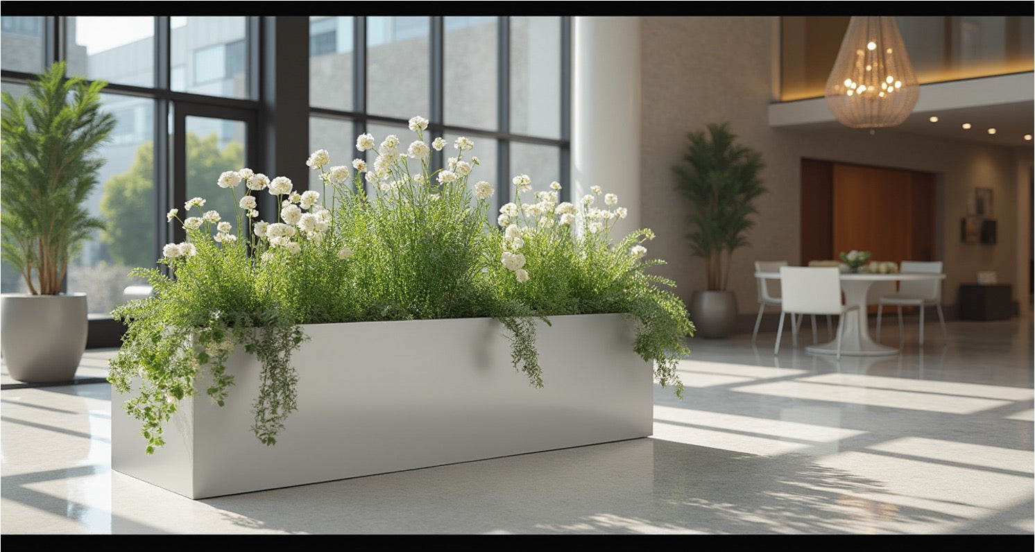 Madeira 36" Long Aluminum Trough Planter - Seamless Modern Minimalist Metal - Indoor / Outdoor, Lined w/ Drainage (36" L x 9" W x 9" Ht.)
