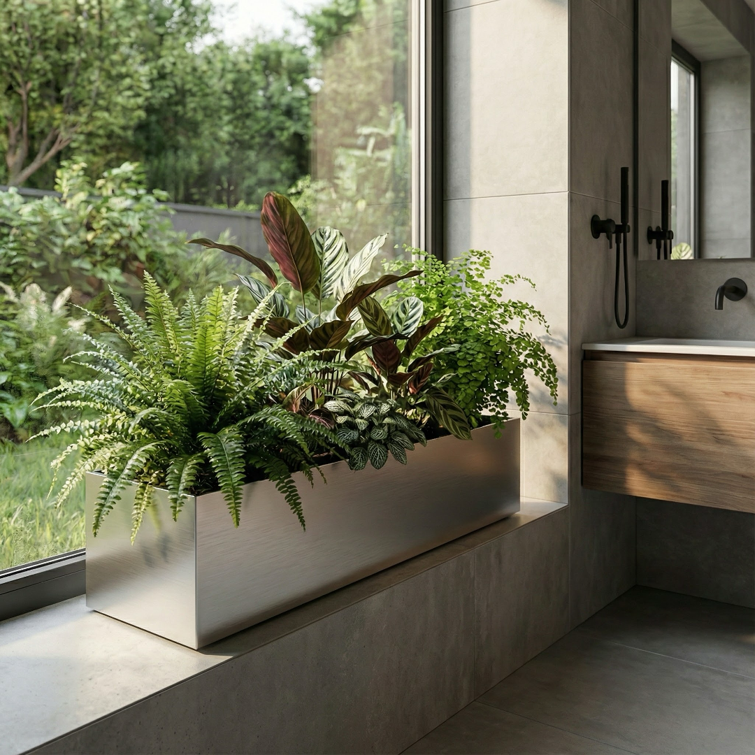 Madeira 36" Long Aluminum Trough Planter - Seamless Modern Minimalist Metal - Indoor / Outdoor, Lined w/ Drainage (36" L x 9" W x 9" Ht.)