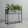 Madeira Barrier Planter, Aluminum (Silver) w/ Iron Stand - Modern Raised Trough, Outdoor / Indoor (37" Long x 10" Wide x 30" Tall)