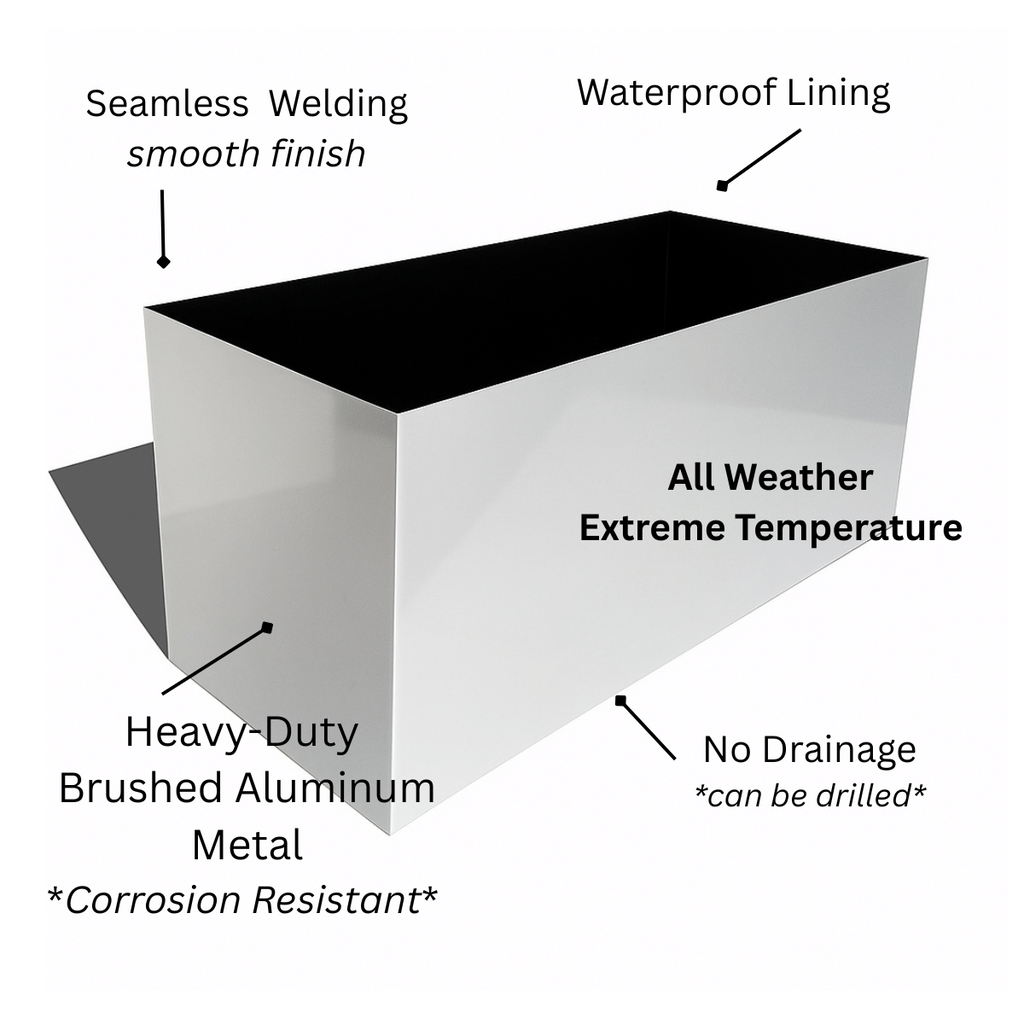 Madeira Aluminum Long Block Planter 30" - Seamless Architectural (Silver) Waterproof Lining - Indoor / Outdoor (30" L x 12" W x 12" Tall)