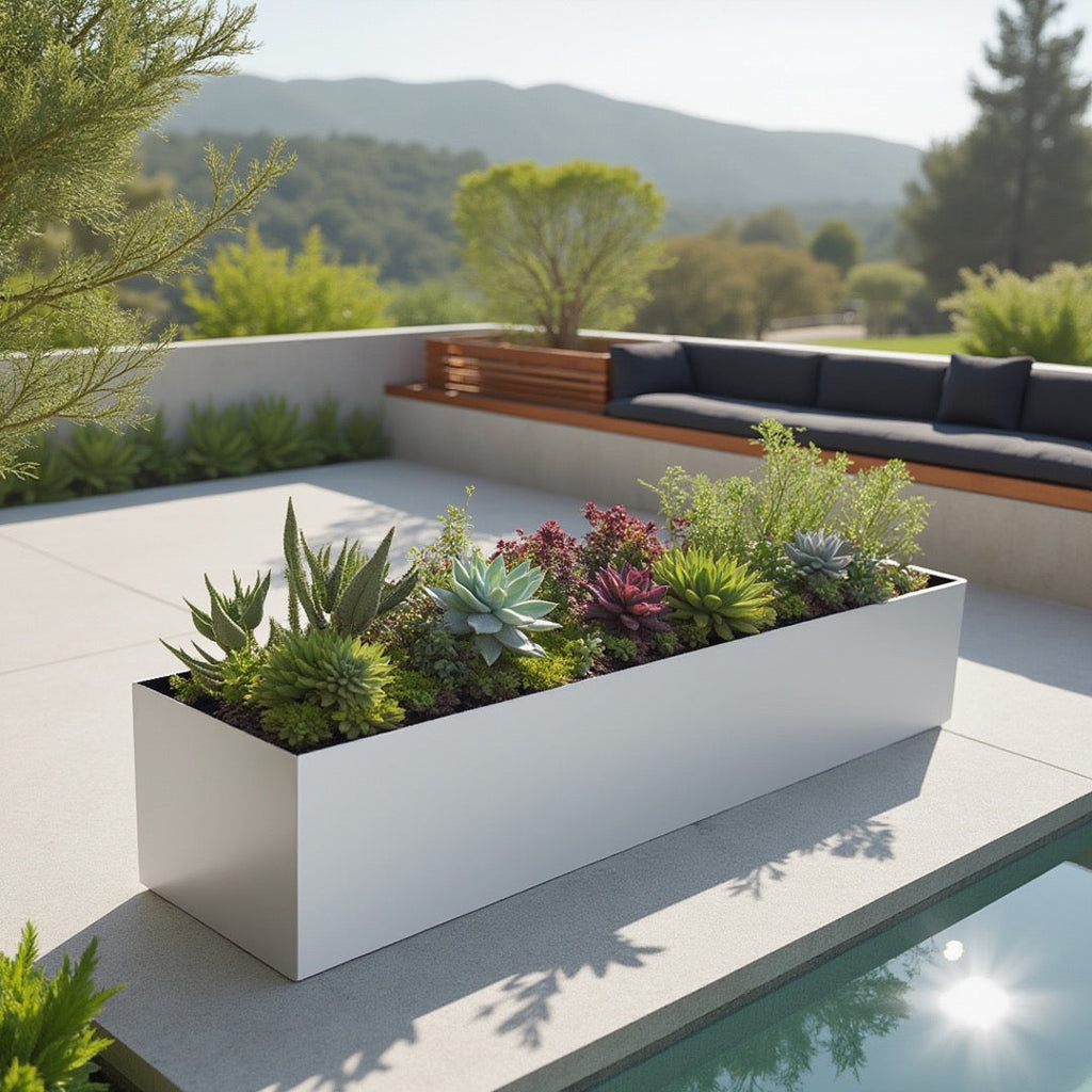 Madeira 36" Long Aluminum Trough Planter - Seamless Modern Minimalist Metal - Indoor / Outdoor, Lined w/ Drainage (36" L x 9" W x 9" Ht.)