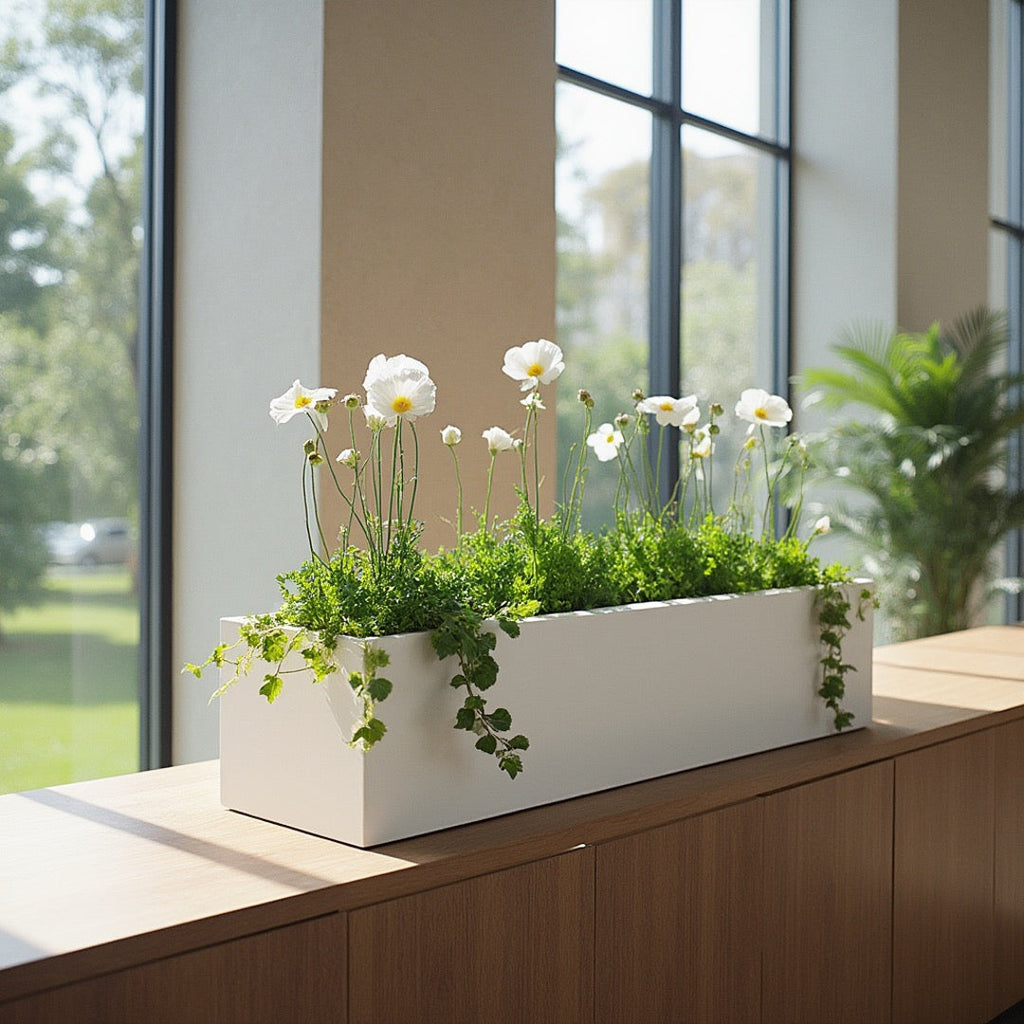 Madeira Aluminum 36" Railing Planter - Modern Architectural w/ Hooks (36" L x 9" Tall x 9" Deep)