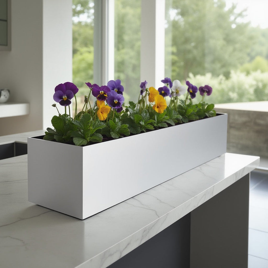 Madeira 36" Long Aluminum Trough Planter - Seamless Modern Minimalist Metal - Indoor / Outdoor, Lined w/ Drainage (36" L x 9" W x 9" Ht.)