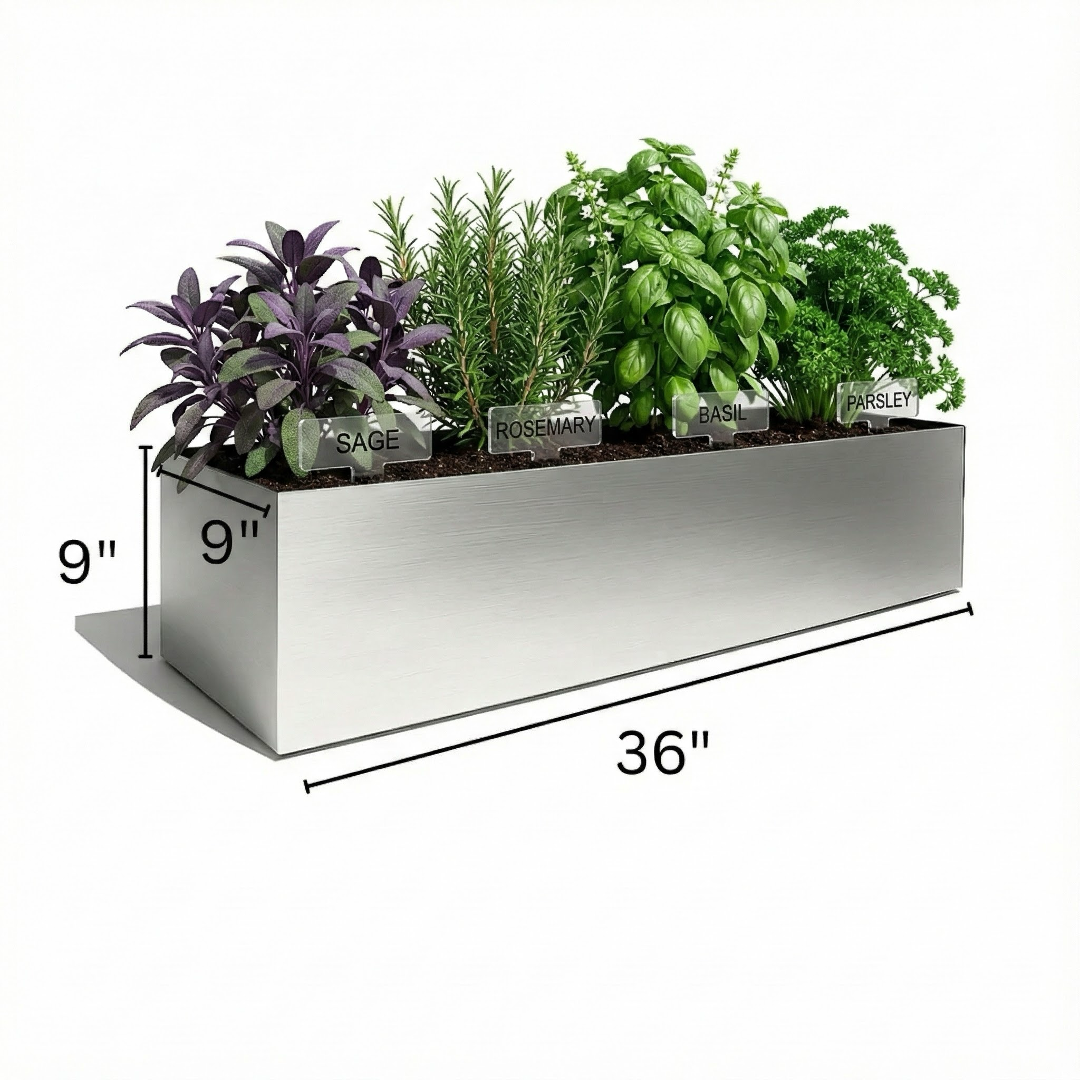 Madeira 36" Long Aluminum Trough Planter - Seamless Modern Minimalist Metal - Indoor / Outdoor, Lined w/ Drainage (36" L x 9" W x 9" Ht.)