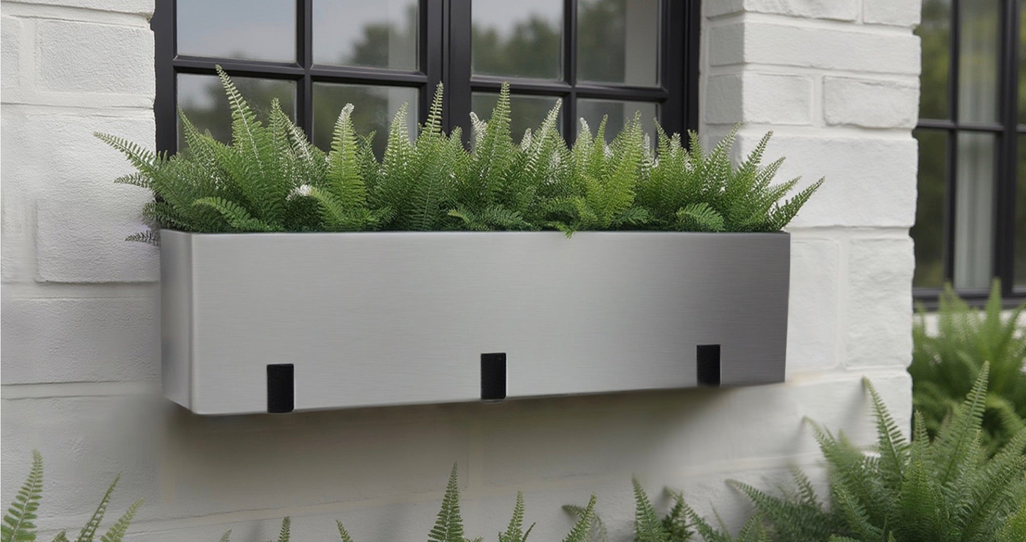 Madeira Aluminum Wall / Fence Block Trough Planter - Modern Seamless Metal (Silver), Waterproof Lining (30" L x 9" W x 9" Tall)