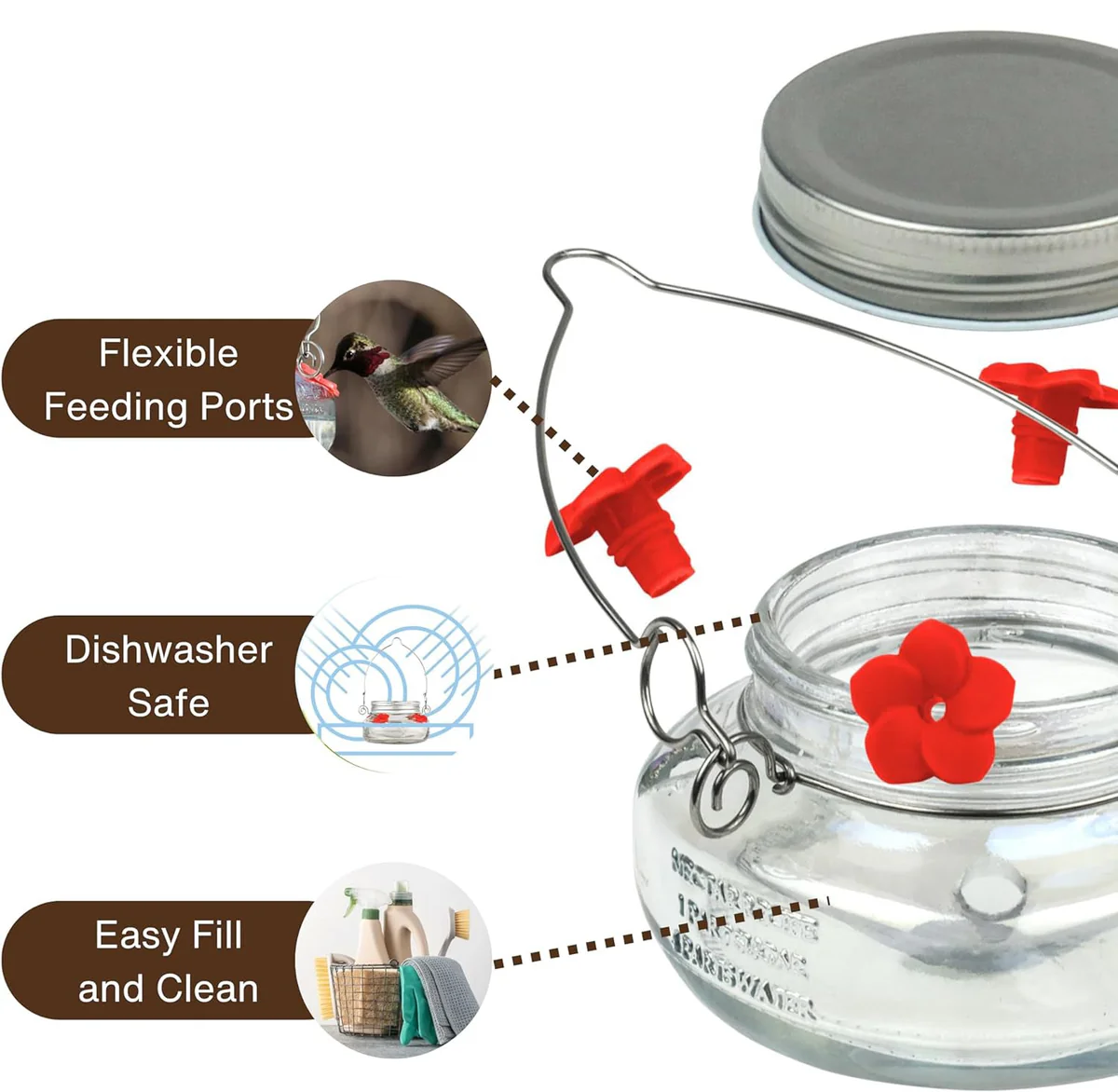 Mason Jar Hummingbird Dish Feeder Hanging Nectar Feeder 2 Pack