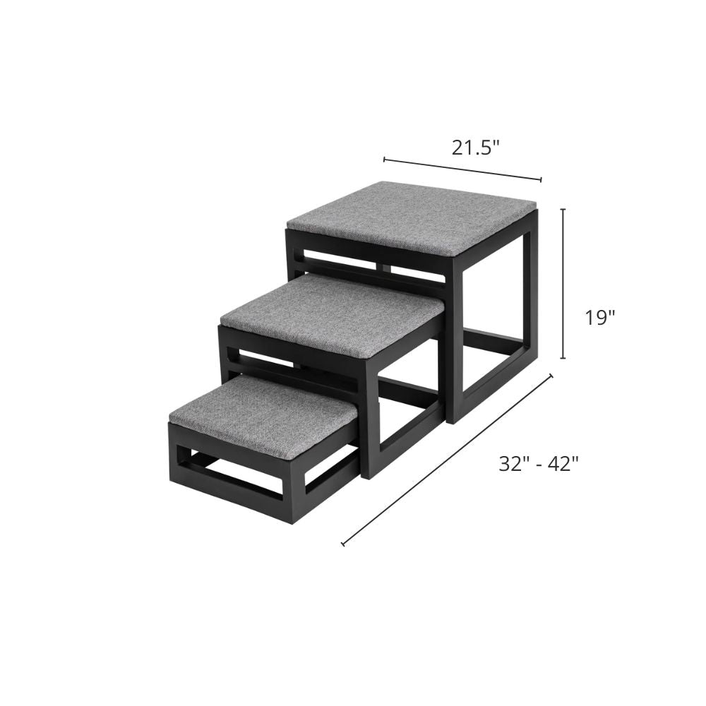 Mila Nesting Metal Pet Steps - Modern, 19" Tall Strong Dog Stairs - 3 No Slip Step, Large Dog (180 lbs)