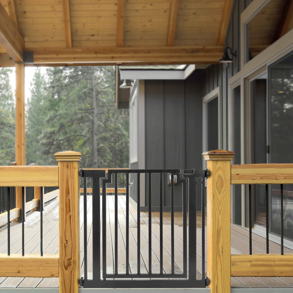Libro Steel Outdoor Dog Gate w/ Door (28.5" - 61.5" Extra Wide) Modern 32" Tall Deck Gate, Easy Pressure Mounted (No Drill)