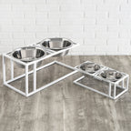 Cityline Double Diner - Outdoor / Indoor Modern Architectural Steel Elevated Dog Bowls w/ Stand (5.5" / 7" / 10" Tall)