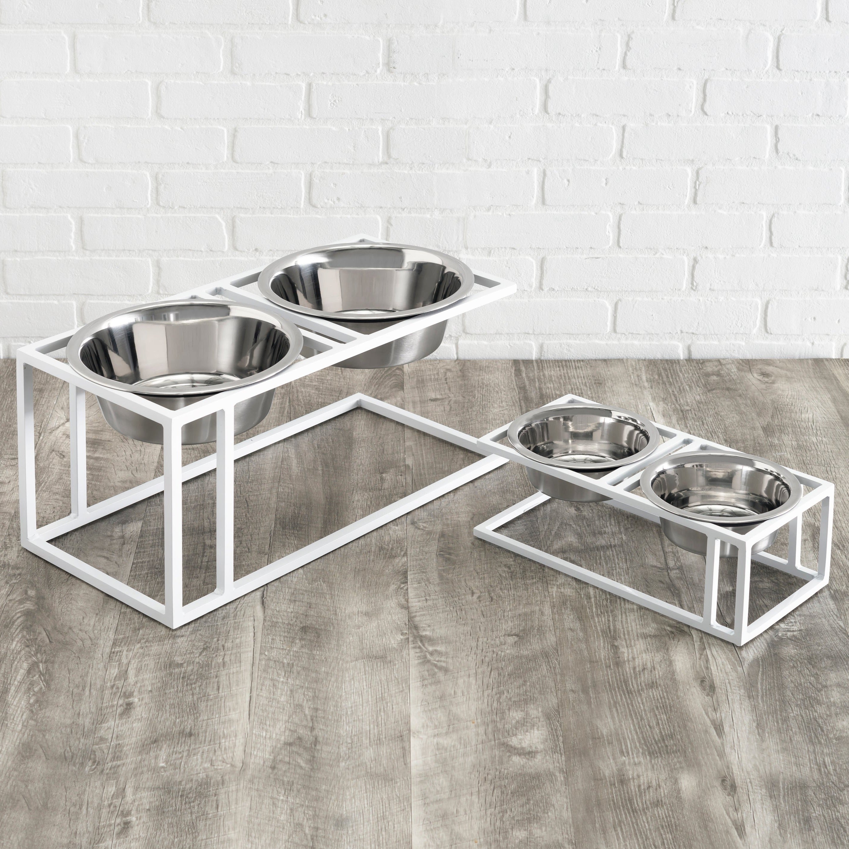Cityline Double Diner - Outdoor / Indoor Modern Architectural Steel Elevated Dog Bowls w/ Stand (5.5" / 7" / 10" Tall)