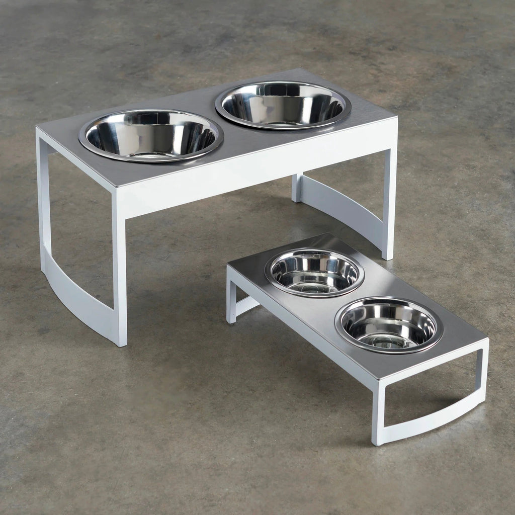 Indus Steel Double Diner - Modern Architectural Heavy Duty Elevated Dog Bowl Feeder (XS 4.5" Tall / 12" Large Dog)