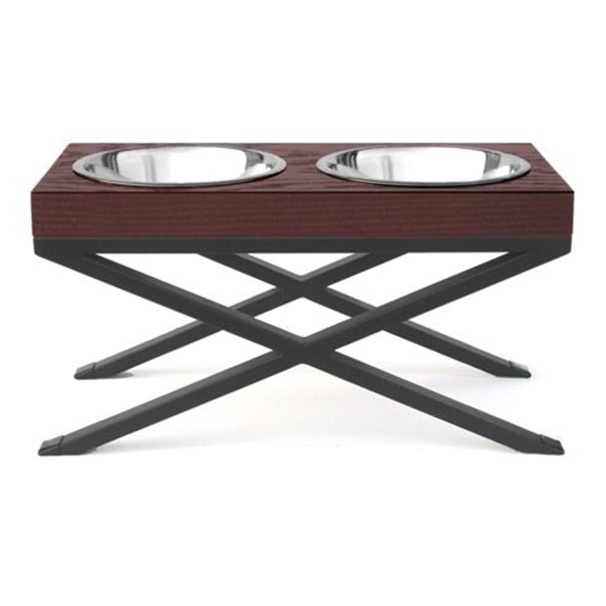 Woodsman Double Diner - Modern Architectural Hardwood Elevated Dog Feeder, Metal Stand (6" / 12" Tall)