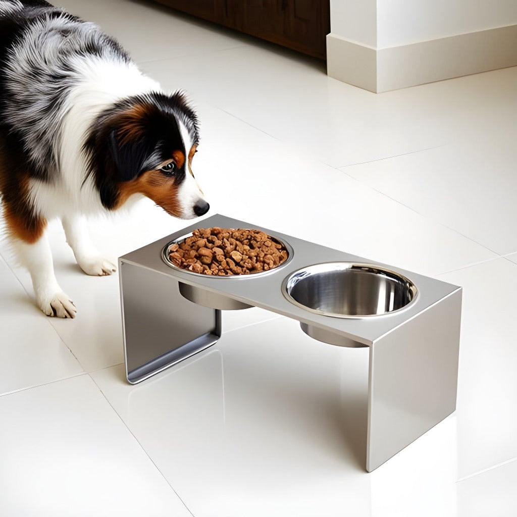 Slate Double Diner - Modern Architectural 304 Stainless Steel Stand, Elevated Dog Bowls (5"/ 9" / 12" / 18" Tall)