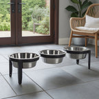 Vision Triple Bowl Diner - Modern Minimalist Iron Elevated 3 Dog Bowl Stand, Outdoor / Indoor (5.5" / 8" Tall)