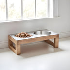 Indus Double Diner - Modern Architectural Hardwood Elevated Dog Bowl Stand (XS Pet 4.5" / 12" Tall)