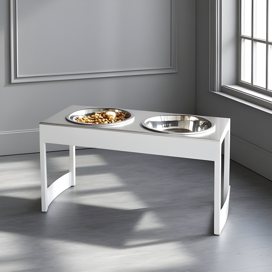 Indus Steel Double Diner - Modern Architectural Heavy Duty Elevated Dog Bowl Feeder (XS 4.5" Tall / 12" Large Dog)