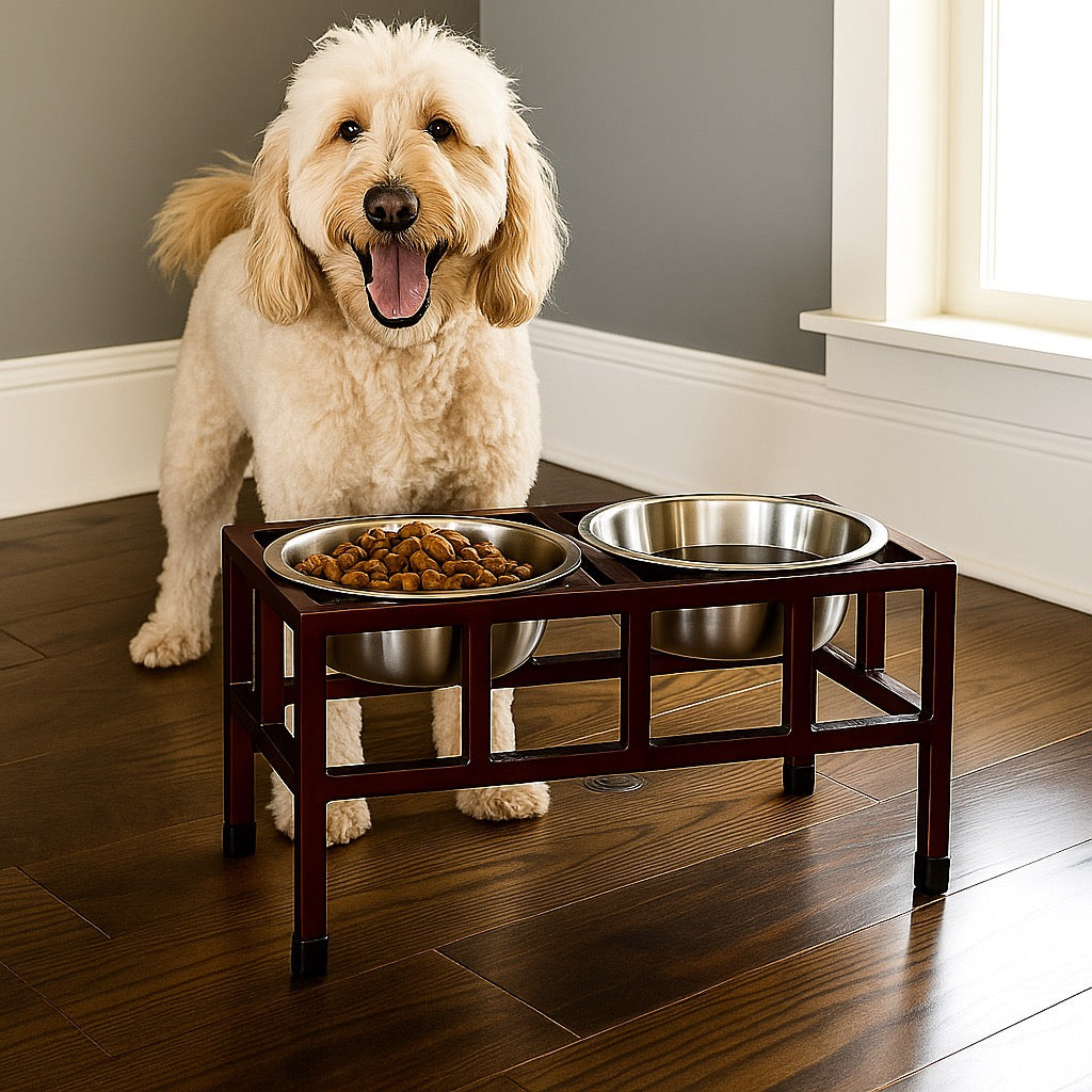 Four Square Double Diner - Modern Architectural Steel Elevated Dog Feeder (5.5" / 12" /  18" Tall)