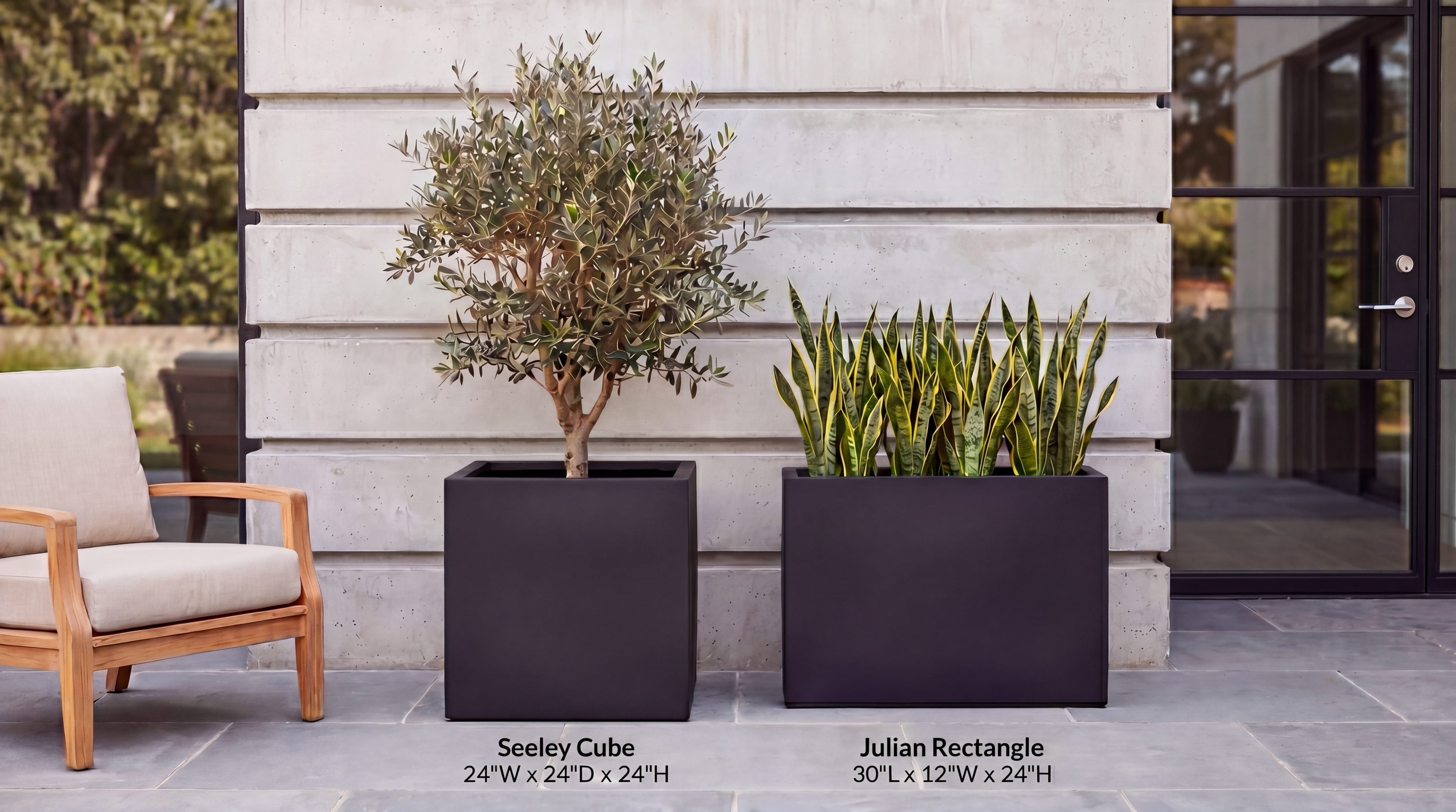 Julian Large Rectangle Planter - Architectural Fiberglass w/ Steel Reinforcement - Long Block w/ Drainage, Indoor / Outdoor (30" L x 12" W x 24" H)